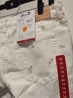 Seven7 Cream Straight Leg Jeans with Subtle Floral Embroidery